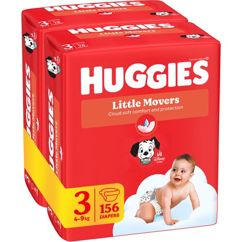 Huggies Pelene Little Movers, Otvorene, Duo Pack (3), 4-9kg, 156 komaada Cene