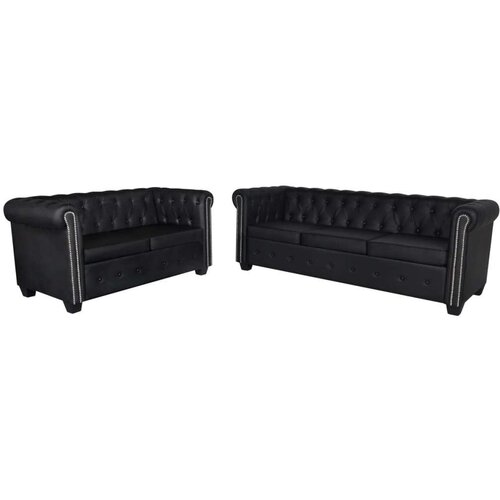  Chesterfield kavč dvosed in trosed um. usnje črne barve, (20597564) Slike