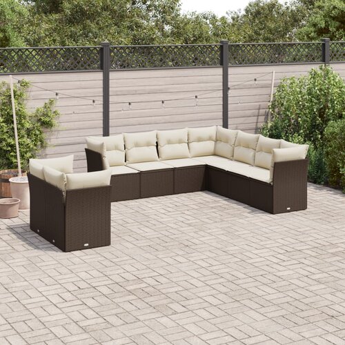 VidaXL 9-dijelni set vrtnih sofa s jastucima poliratan smeđi Slike