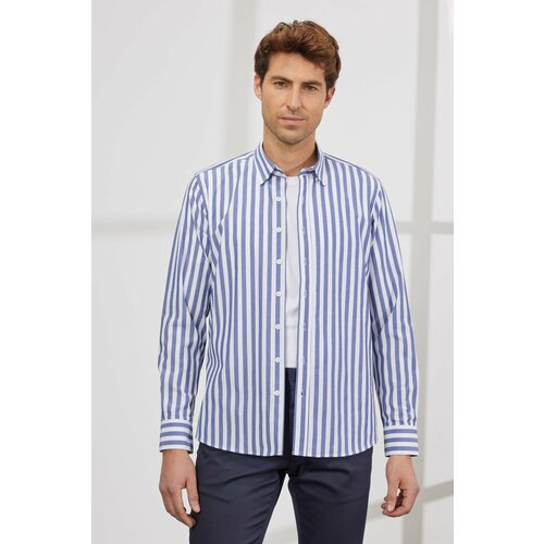 AC&Co / Altınyıldız Classics Men's Navy Blue-White Slim Fit Slim Fit Slim Fit Collar Hidden Buttons Collar Cotton Shirt Slike