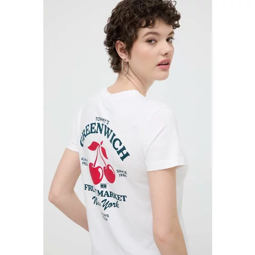 Tommy Jeans Pamučna majica za žene, boja: bijela