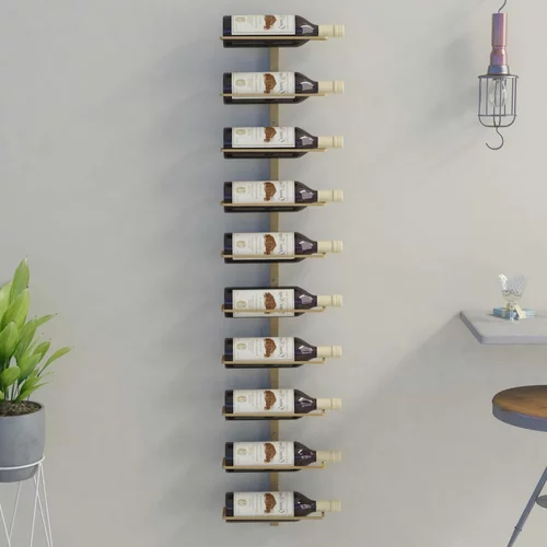 vidaXL Stensko stojalo za vino za 10 steklenic zlato kovinsko