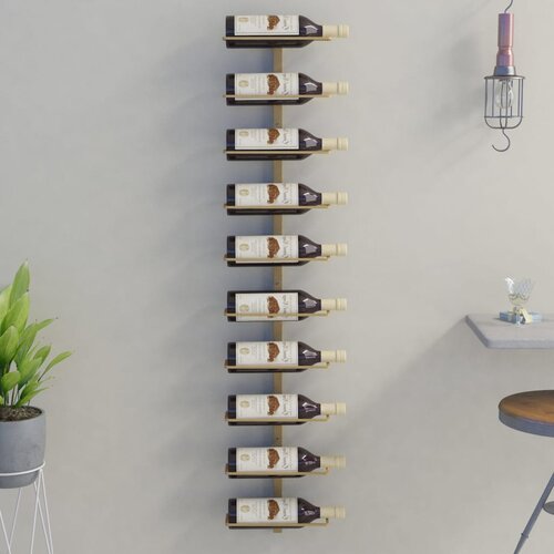 vidaXL Zidni stalak za vino za 10 boca zlatni metalni Cijene