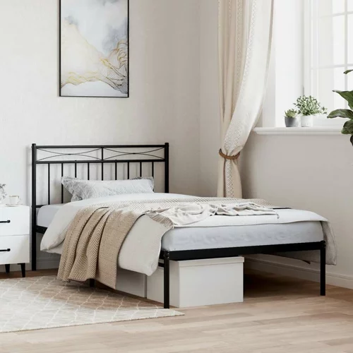Metalni okvir za krevet s uzglavljem crni 107x203 cm