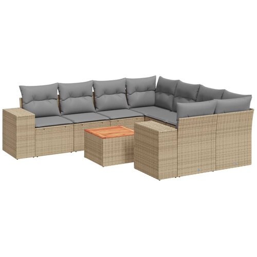  9-dijelni set vrtnih sofa s jastucima bež od poliratana Slike