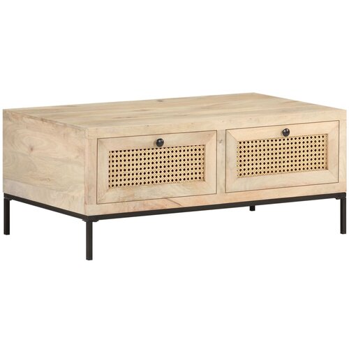 The Living Store Klubska mizica 90x50x37 cm trden mangov les in naravni trst - Klubska Mizica, (21573816) Cene