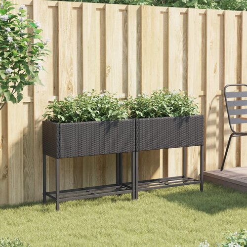  Vrtne sadilice s policom 2 kom crne 70 x 28 x 70 cm poliratan Slike