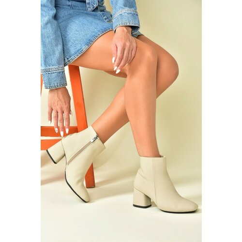 Fox Shoes Beige Nubuck Women's Thick Heeled Boots Slike