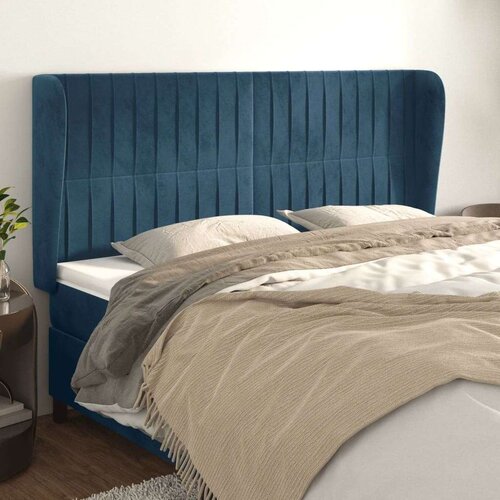  Vzglavje z u&amp;scaron;esi temno modra 183x23x118/128 cm žamet, (20936202) Slike