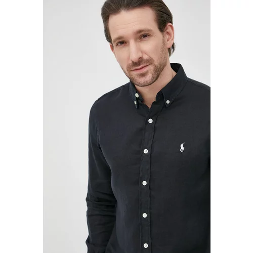 Polo Ralph Lauren Lanena košulja za muškarce, boja: tamno plava, slim, o button-down ovratnikom