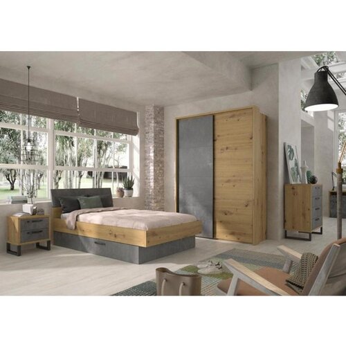 XORA postelja 120 cm x 200 cm , leseni material siva, barve hrasta Slike