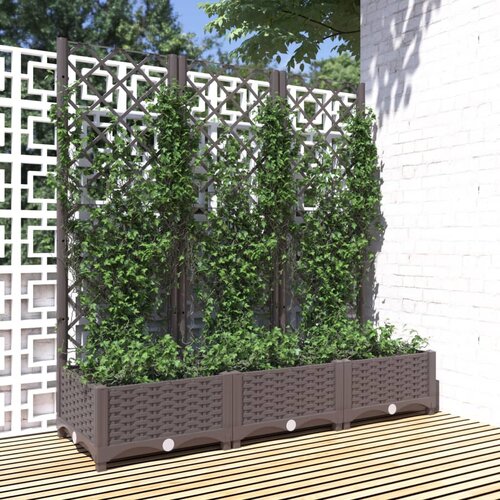 VidaXL Cvetlično korito z oporno mrežo rjavo 120x40x121,5 cm PP Slike