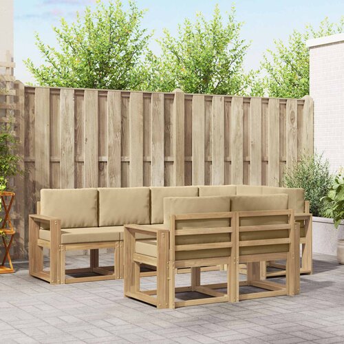  Set vanjskih sofa 7 kom. Bijela i bež Poliester Smeđa 251 x 132,5 x 73 cm Slike