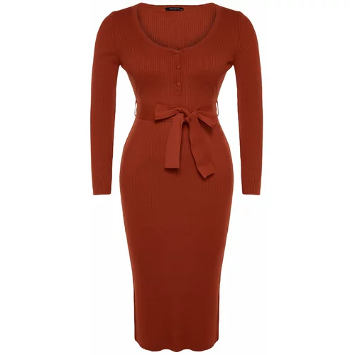 Trendyol Curve Plus Size Dress - Brown - Bodycon