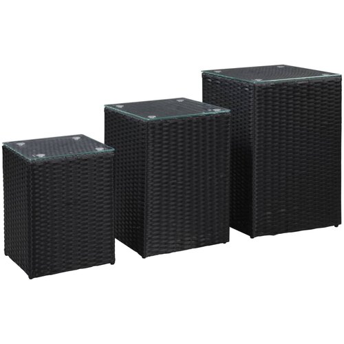  Bočni stolići sa staklenom površinom 3 kom crni od poliratana Cene