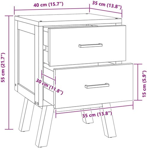  Noćni ormarić s ladicama Smeđa 40 x 35 x 55 cm Čvrsto teak drvo Slike