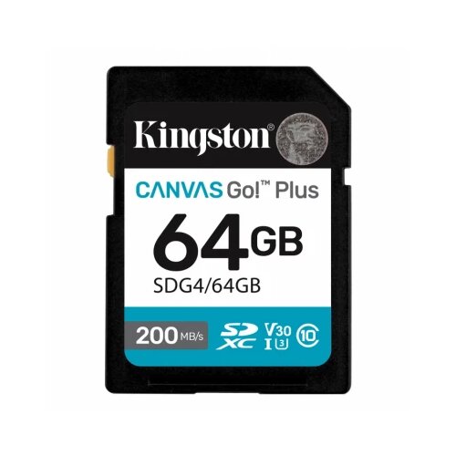 Kingston SD 64GB CanvasGoPlusSDXC,r/w:200/100MB/sDSLRs, mirrorless cameras, 4K video Cene