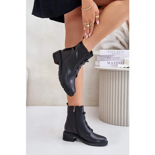 Kesi Leather ankle boots with zipper insulated black olidrila