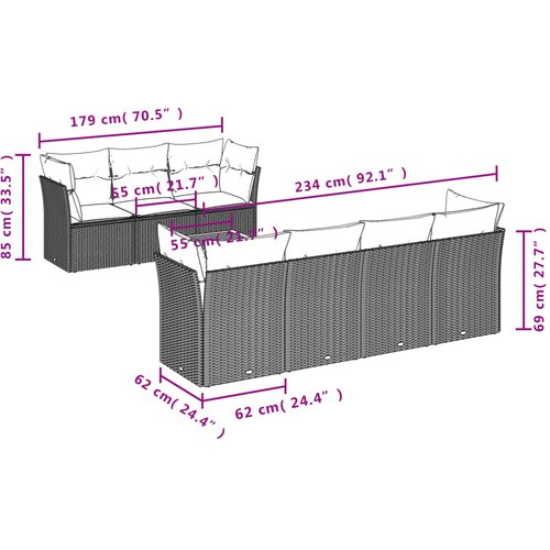  8-dijelni set vrtnih sofa od poliratana s jastucima crni Crna 62 x 62 x 69 cm Slike