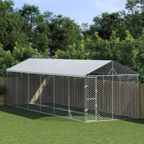 vidaXL Zunanja pasja ograda s streho srebrna 3x9x2,5 m pocinkano jeklo - - Srebrna - 92.25 - 3 x 9 x 2.5 m - 2025- Cene