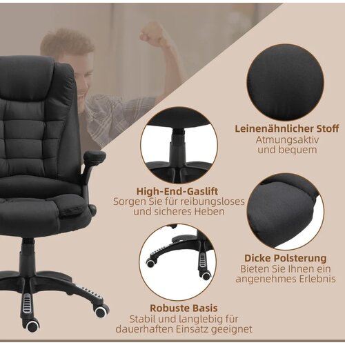  Uredska stolica s masažom i grijanjem ergonomska izgled lana crna Slike
