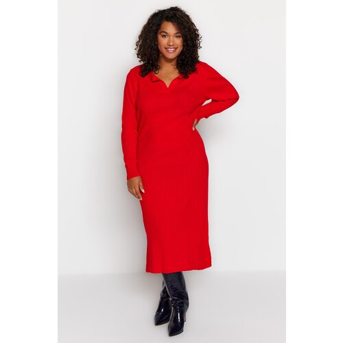 Trendyol Curve Red Polo Neck Sweater Dress Slike