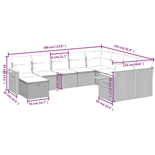  10-dijelni set vrtnih sofa s jastucima crni od poliratana Crna 85 x 62 x 69 cm Slike