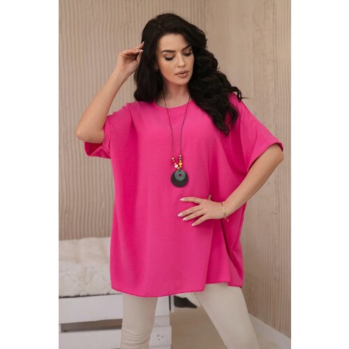 Kesi Oversized blouse with a pendant in pink color Slike