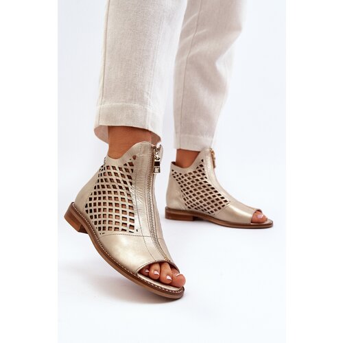 Zazoo Leather Cut-Out Sandals with Zip Gold 977/L Cene