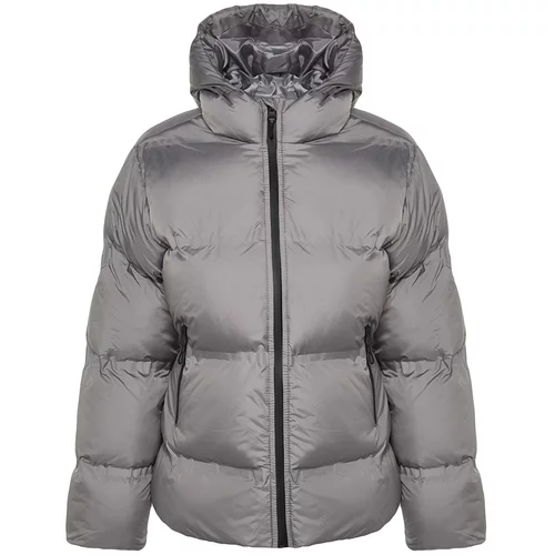 Trendyol Gray Premium Oversized Hoodie with Label Detail, Water-Repellent Inflatable Coat