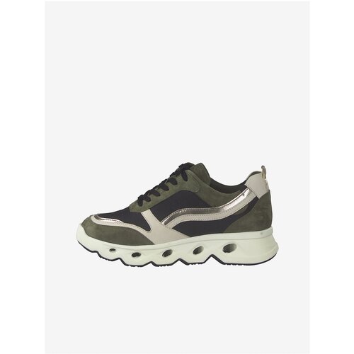 Tamaris Black-Khaki Sneakers with Suede Details - Women Slike