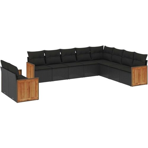 10-dijelni set vrtnih sofa s jastucima crni od poliratana Slike