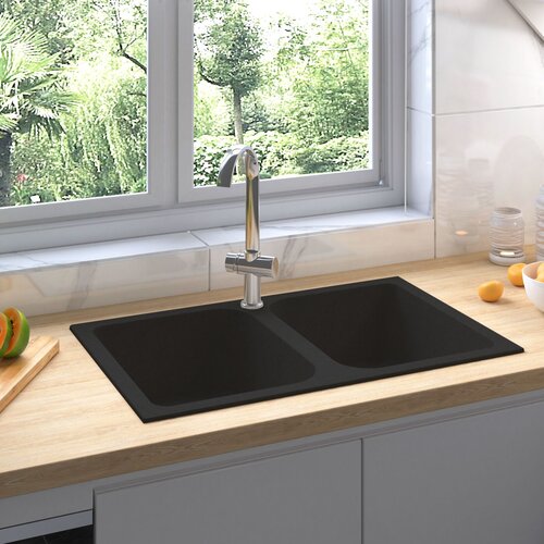 vidaXL kuhinjski sudoper crni 760x480x184 mm granit Cijene