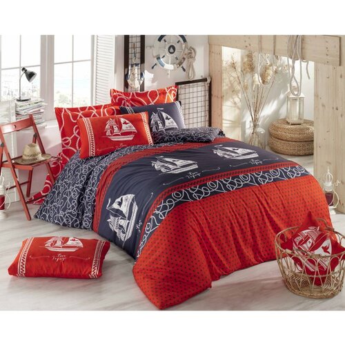  marine red reddark bluewhite ranforce single quilt cover set (de) Cene