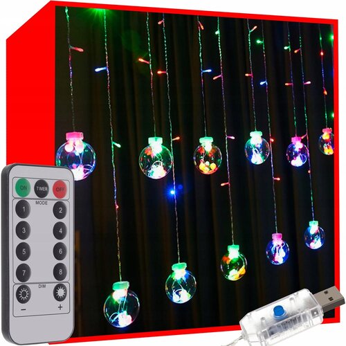  Božićna svjetla svjetlosna zavjesa 108 led rgb 8 funkcija usb kuglice Slike