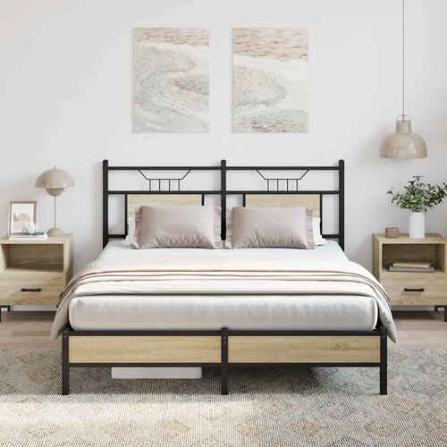 VidaXL Posteljni okvir brez vzmetnice hrast 140x190 cm inženirski les Slike