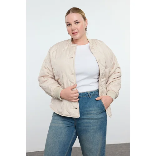 Trendyol Curve Beige Loose Fit Patterned Quilted Bomber Coat