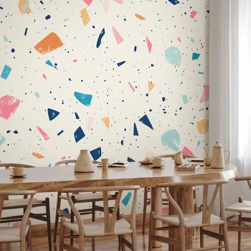  Foto tapeta - Terrazzo with Multicolored Large Elements Cheerful Pattern on a Light Background 450x315 Vodootporna Slike