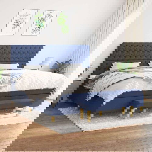  Krevet s oprugama i madracem plavi 200 x 200 cm od tkanine Slike