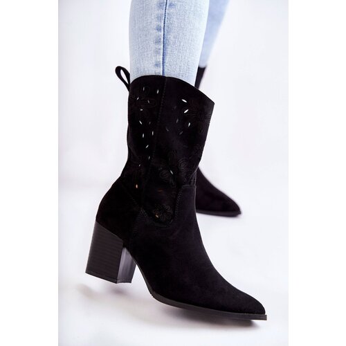 FB1 Women's Suede Boots With Cowboy Boots Black Ariane Cene