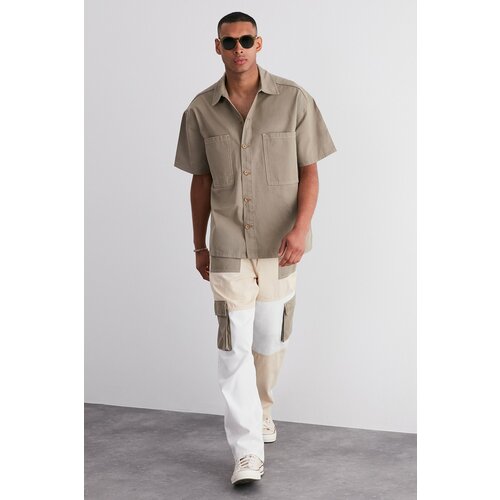Trendyol Khaki Oversize Fit Collar Pocket Detailed Shirt Slike