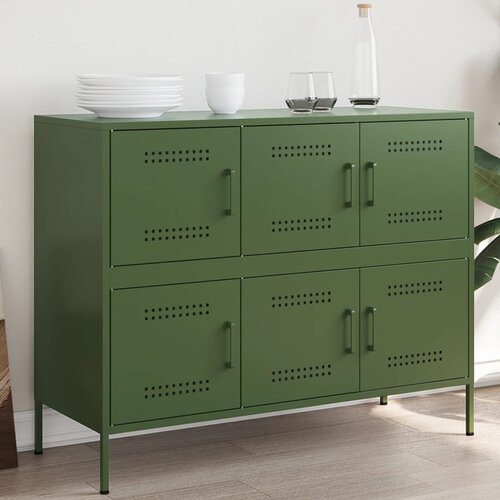 VidaXL Komoda olivno zelena 100,5x39x79 cm hladno valjano jeklo Slike