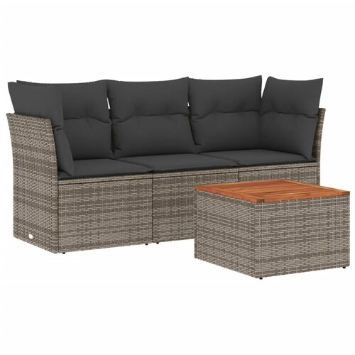 4-dijelni set vrtnih sofa od poliratana s jastucima sivi Slike