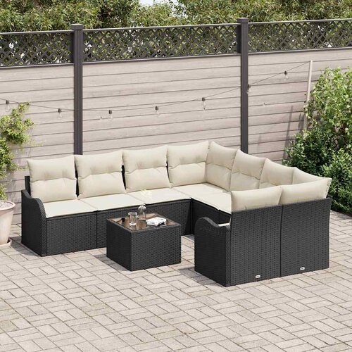  Sjedeća garnitura za vrt 9 kom. 8-Broj sjedala Crna i Krema 232,5 x 234 x 85 cm Slike