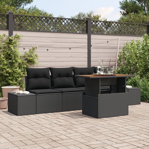 VidaXL Vrtni set sofa Set od 5 Crna Ratan, Tkanina Slike
