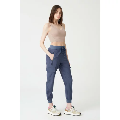 LOS OJOS Women's Anthracite Cargo Pocket Jogger Pants with Elastic Waist and Legs. Cargo