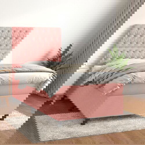 The Living Store Box spring postelja z vzmetnico roza 90x190 cm žamet - Box Spring Postelja, (21438550) Slike