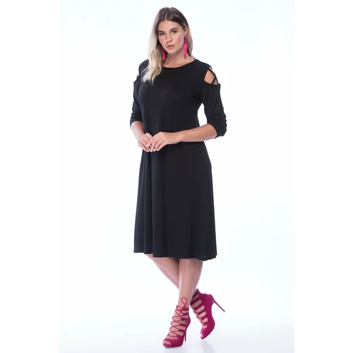 Şans Women's Plus Size Black Shoulder Detailed Dress
