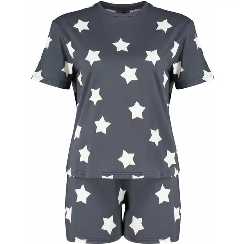 Trendyol Curve Anthracite Star Printed Knitted Pajamas Set