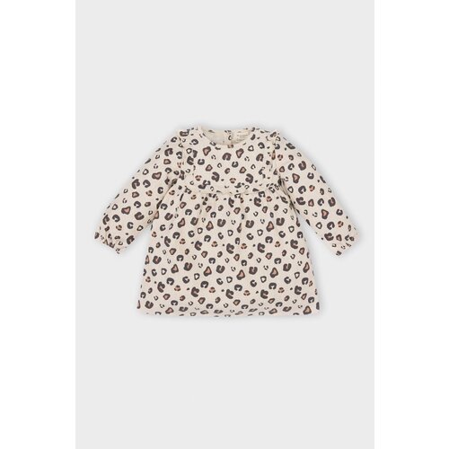 Defacto Baby Girl Leopard Print Button Closure Ruffle Long Sleeve Dress Slike